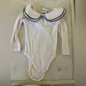 Jacadi navy trim collared long sleeve bodysuit